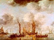 Jan van de Cappelle A Dutch Yacht and Many Small Vessels at Anchor oil painting on canvas